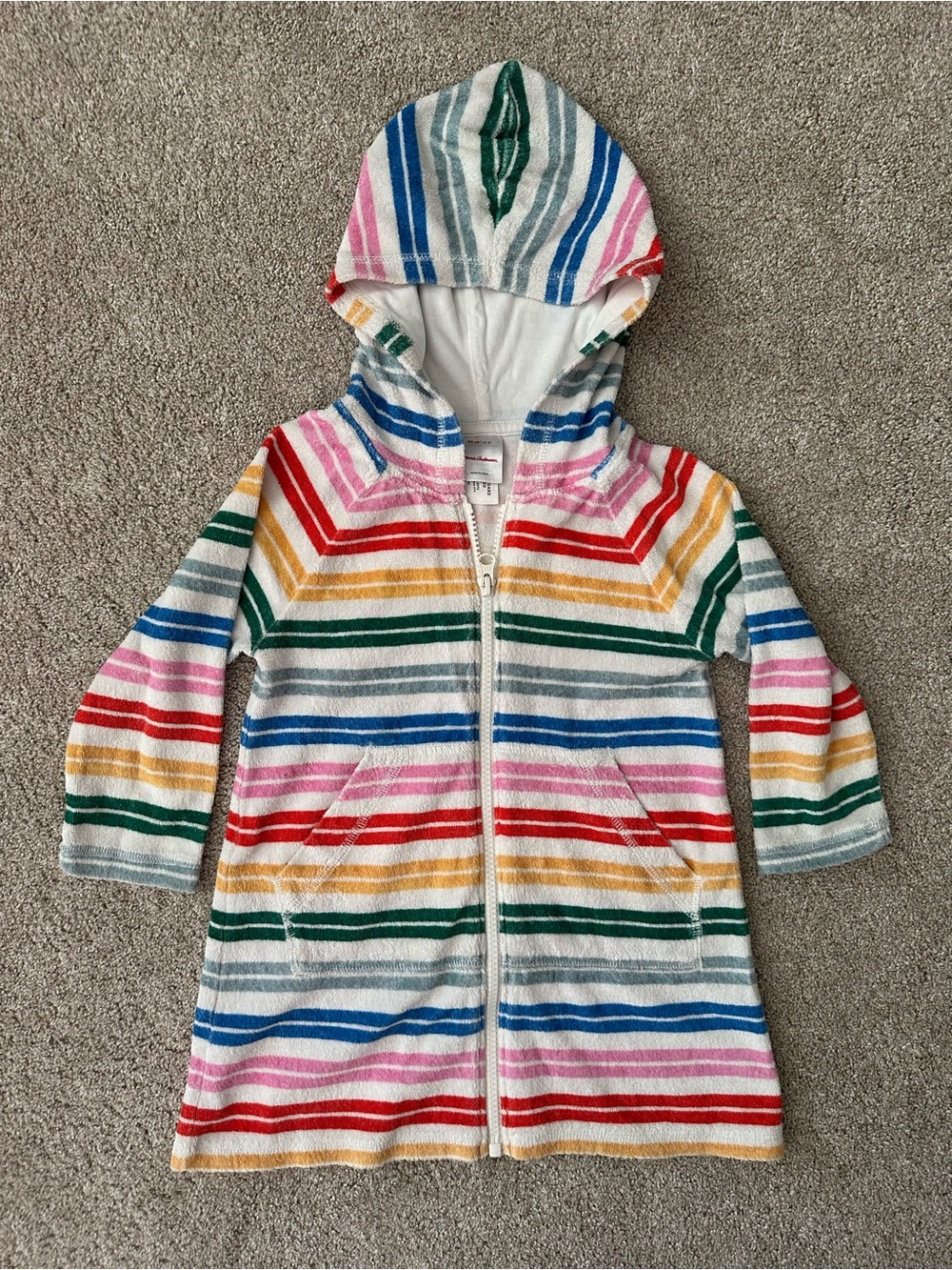 Hanna Andersson Rainbow Striped Terry Zippered Swim Coverup with Hood and Pocket